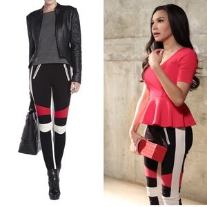 BCBGMaxAzria Bond Color-Blocked Moto Legging (Black, Red, Cream) - Size Small